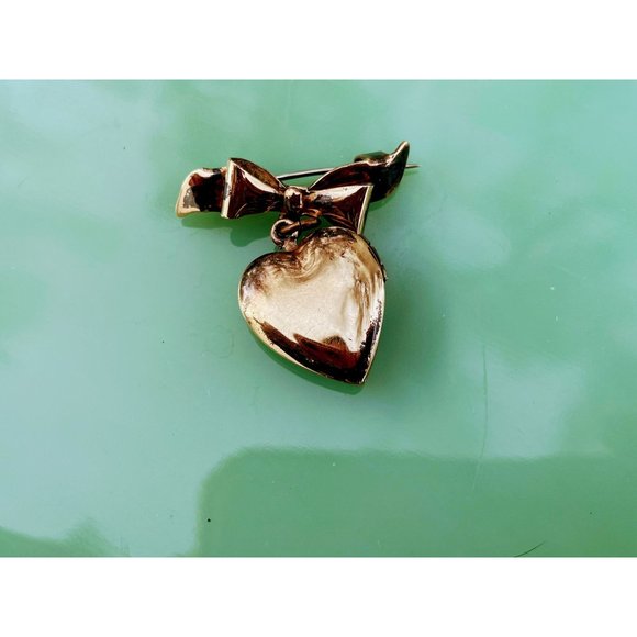 Vintage MOP Shell Sterling 10K GF Heart Locket Brooch - Picture 5 of 12